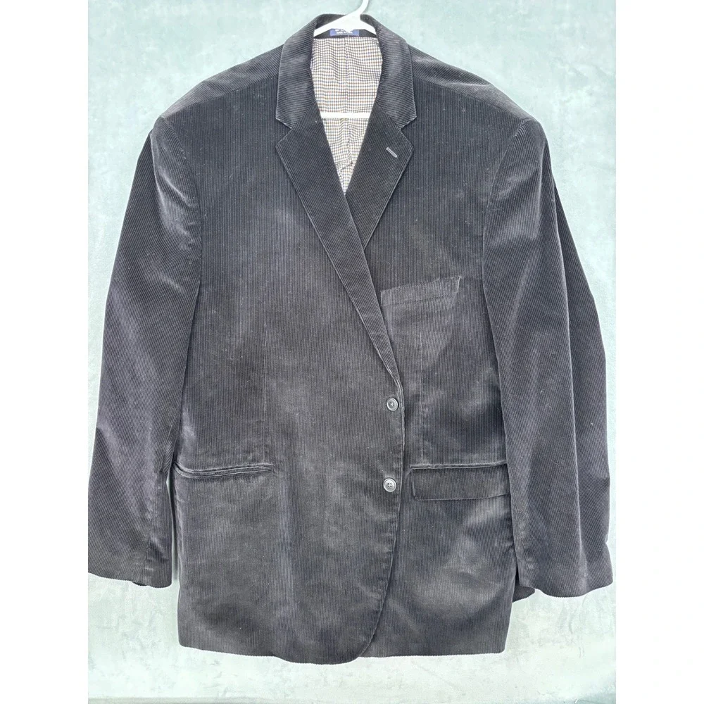 Saddlebred Mens 56R Black Corduroy Blazer Sport Coat 100% Cotton Jacket